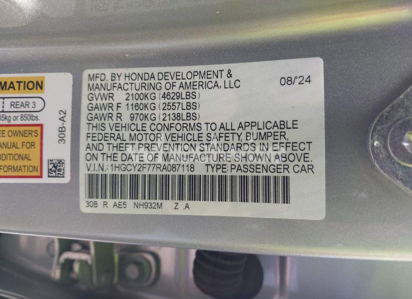 Photo 9 of 2024 Honda Accord HYBRID SPORT-L (VIN 1HGCY2F77RA087118)