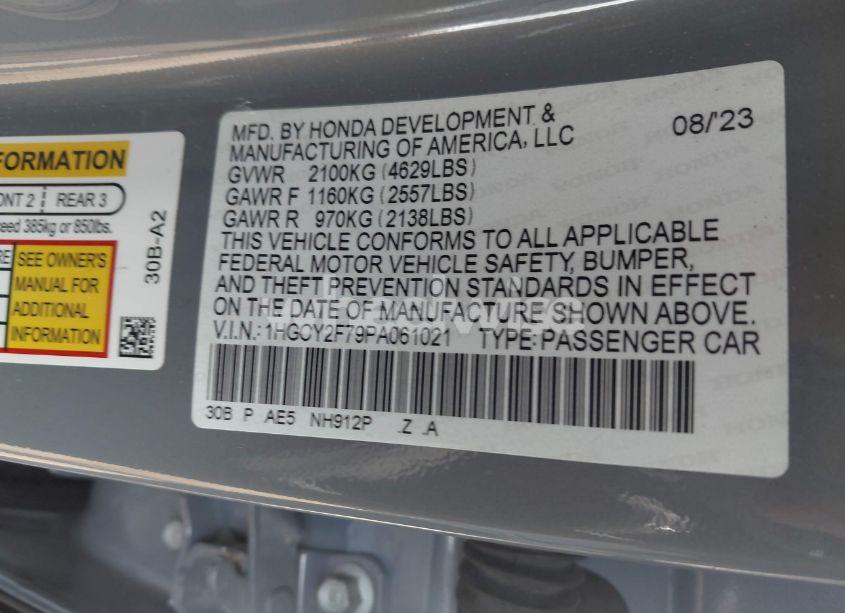 Photo 9 of 2023 Honda Accord HYBRID SPORT-L (VIN 1HGCY2F79PA061021)