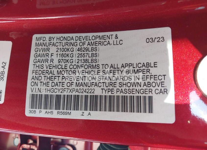 Photo 9 of 2023 Honda Accord HYBRID SPORT-L (VIN 1HGCY2F7XPA024222)