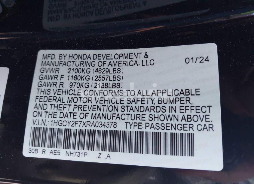 Photo 9 of 2024 Honda Accord HYBRID SPORT-L (VIN 1HGCY2F7XRA034378)