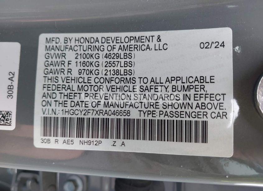 Photo 9 of 2024 Honda Accord HYBRID SPORT-L (VIN 1HGCY2F7XRA046658)