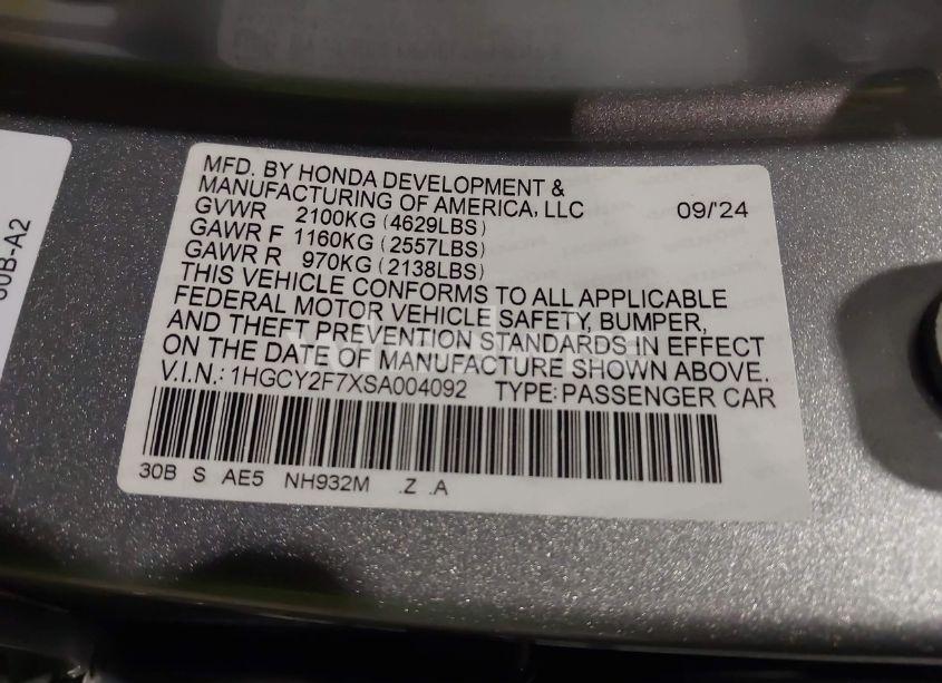 Photo 9 of 2025 Honda Accord HYBRID SPORT-L (VIN 1HGCY2F7XSA004092)