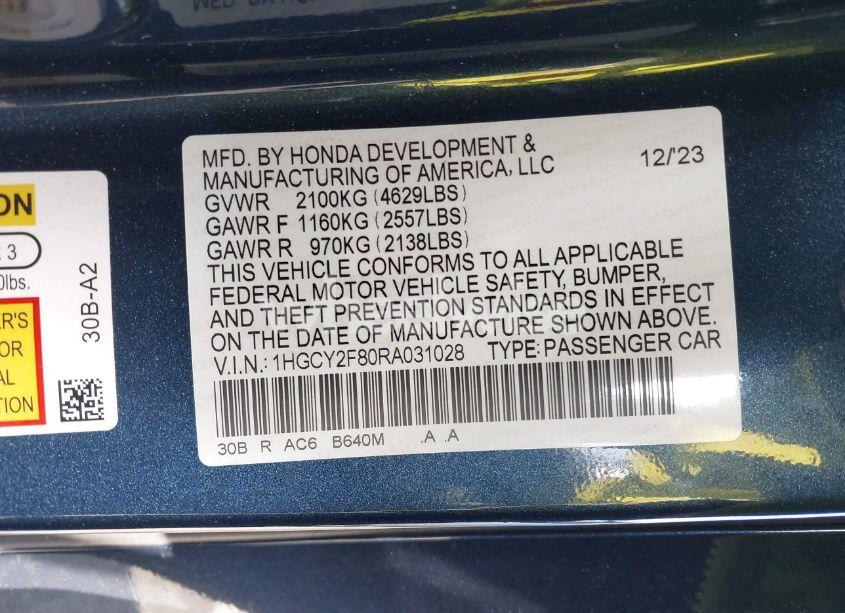 Photo 9 of 2024 Honda Accord HYBRID TOURING (VIN 1HGCY2F80RA031028)