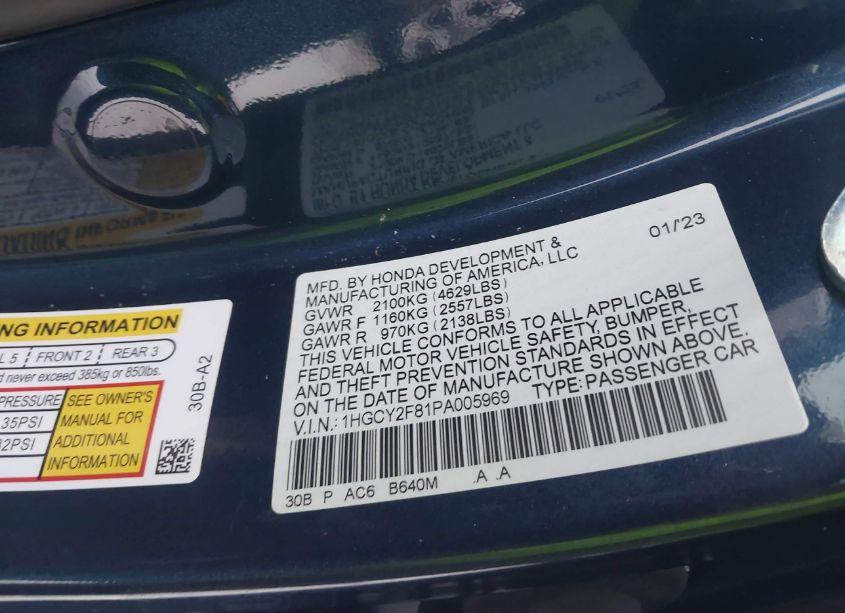 Photo 9 of 2023 Honda Accord HYBRID TOURING (VIN 1HGCY2F81PA005969)