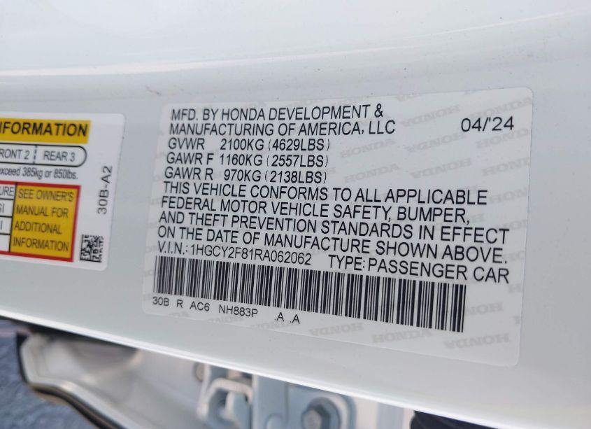 Photo 9 of 2024 Honda Accord HYBRID TOURING (VIN 1HGCY2F81RA062062)