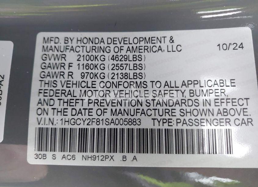 Photo 9 of 2025 Honda Accord HYBRID TOURING (VIN 1HGCY2F81SA005883)