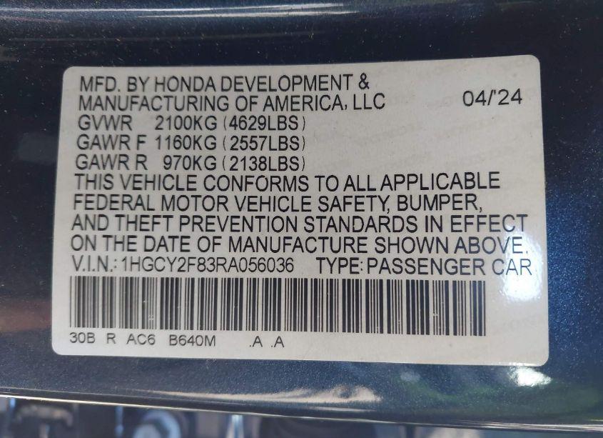Photo 9 of 2024 Honda Accord HYBRID TOURING (VIN 1HGCY2F83RA056036)