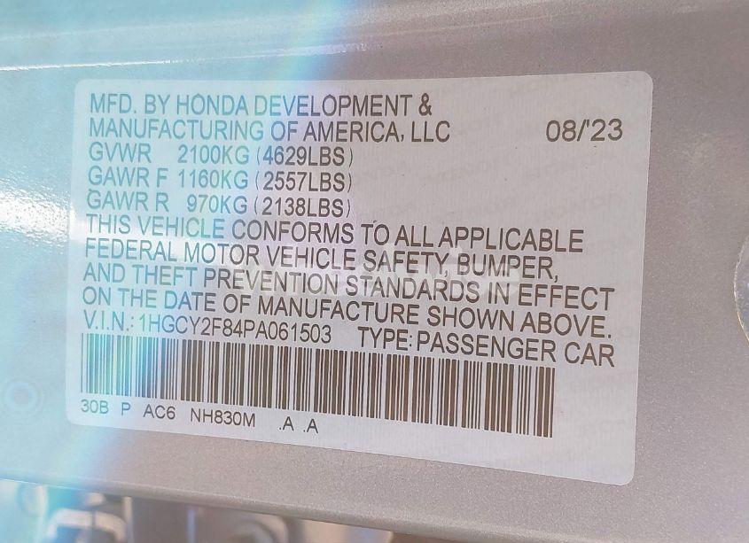 Photo 9 of 2023 Honda Accord HYBRID TOURING (VIN 1HGCY2F84PA061503)