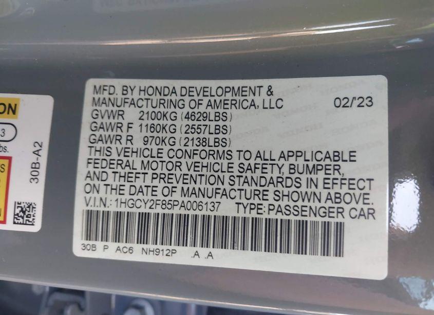Photo 9 of 2023 Honda Accord HYBRID TOURING (VIN 1HGCY2F85PA006137)