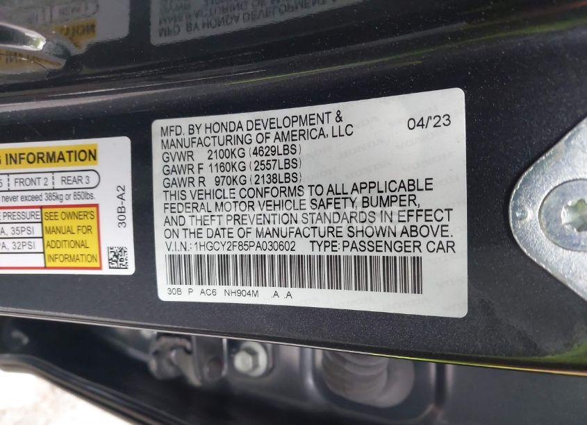 Photo 9 of 2023 Honda Accord HYBRID TOURING (VIN 1HGCY2F85PA030602)