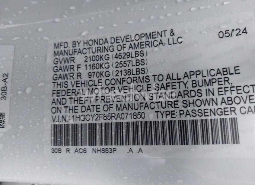 Photo 9 of 2024 Honda Accord HYBRID TOURING (VIN 1HGCY2F85RA071850)
