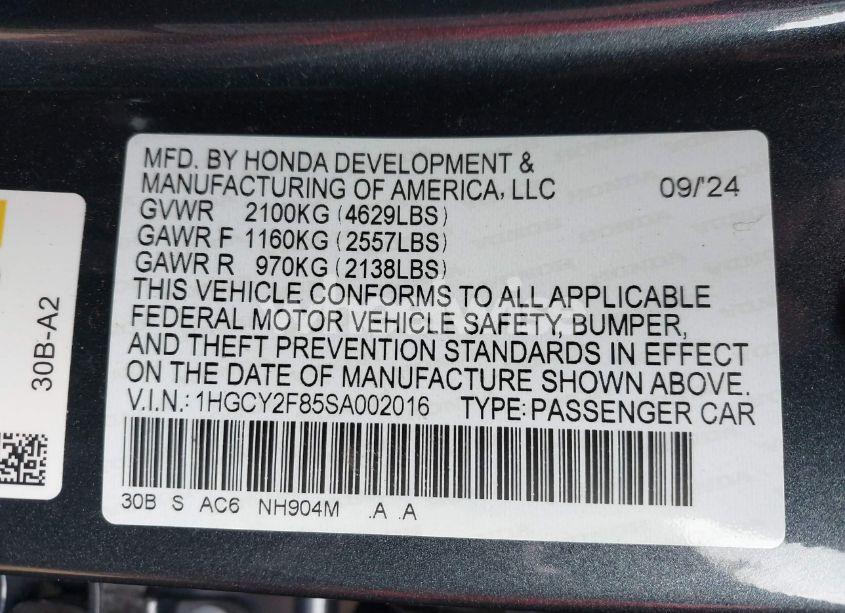 Photo 9 of 2025 Honda Accord HYBRID TOURING (VIN 1HGCY2F85SA002016)