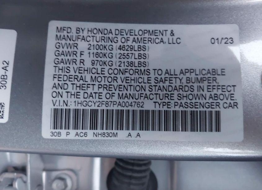 Photo 9 of 2023 Honda Accord HYBRID TOURING (VIN 1HGCY2F87PA004762)