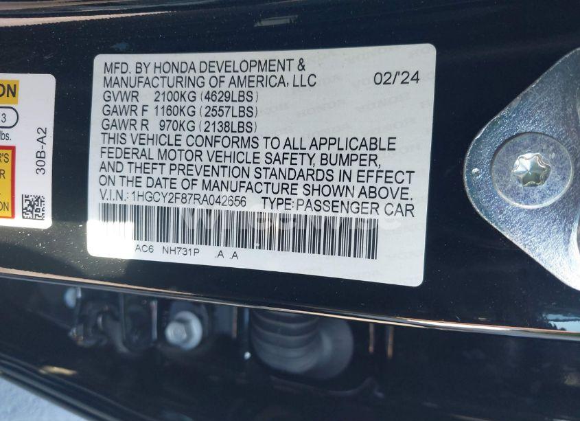 Photo 9 of 2024 Honda Accord HYBRID TOURING (VIN 1HGCY2F87RA042656)