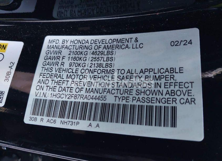 Photo 9 of 2024 Honda Accord HYBRID TOURING (VIN 1HGCY2F87RA044455)