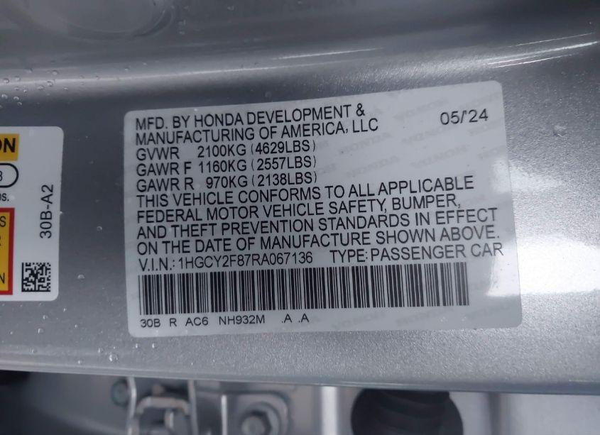 Photo 9 of 2024 Honda Accord HYBRID TOURING (VIN 1HGCY2F87RA067136)