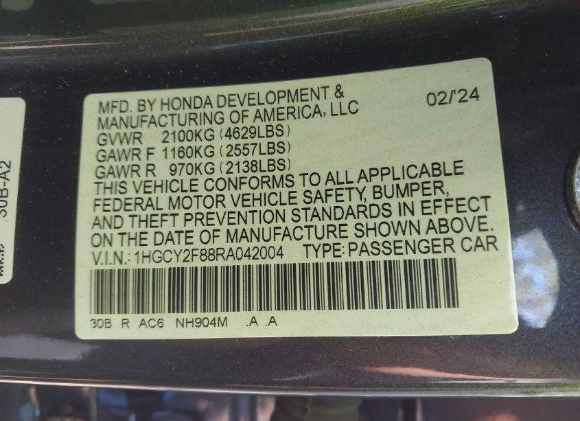 Photo 9 of 2024 Honda Accord HYBRID TOURING (VIN 1HGCY2F88RA042004)