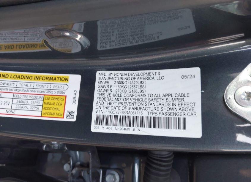Photo 9 of 2024 Honda Accord HYBRID TOURING (VIN 1HGCY2F88RA064715)