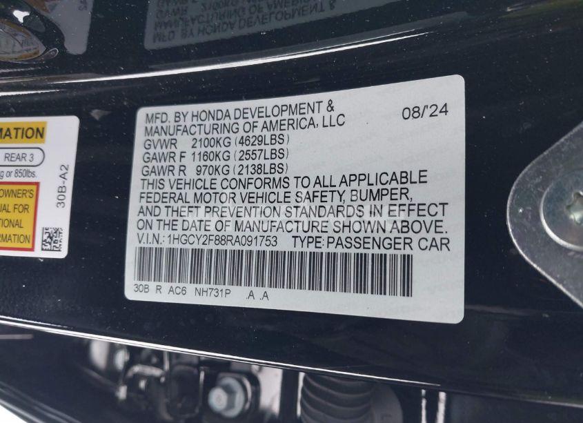 Photo 9 of 2024 Honda Accord HYBRID TOURING (VIN 1HGCY2F88RA091753)