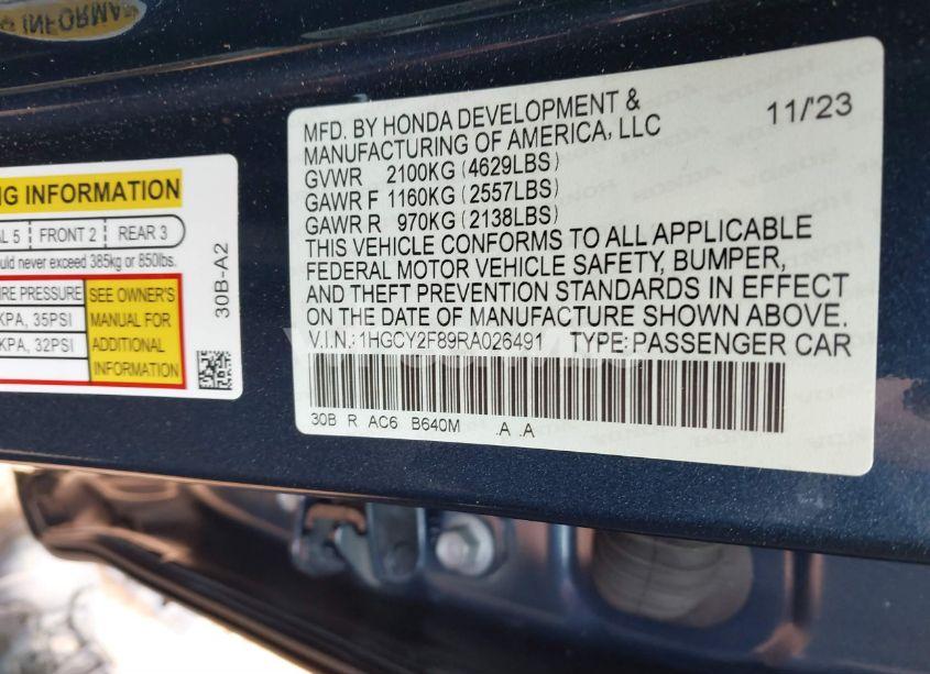 Photo 9 of 2024 Honda Accord HYBRID TOURING (VIN 1HGCY2F89RA026491)