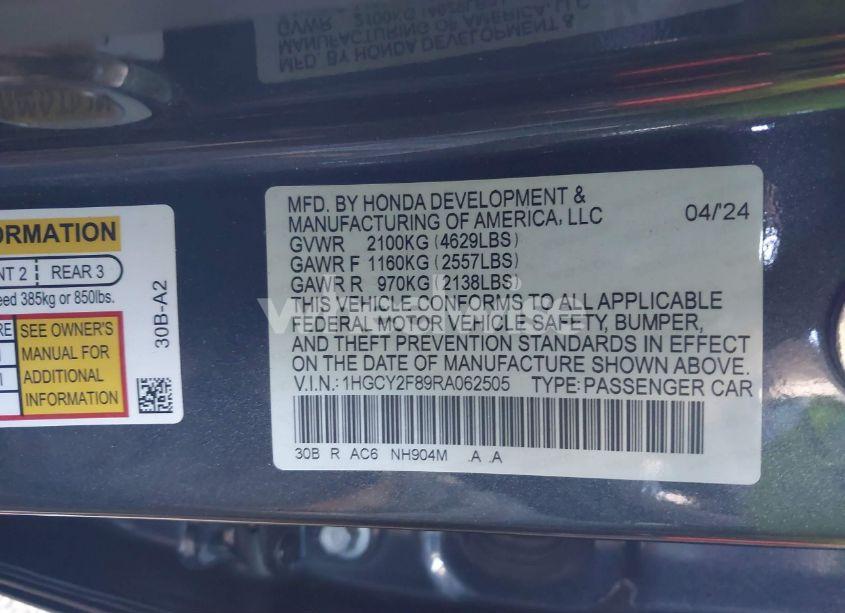 Photo 9 of 2024 Honda Accord HYBRID TOURING (VIN 1HGCY2F89RA062505)
