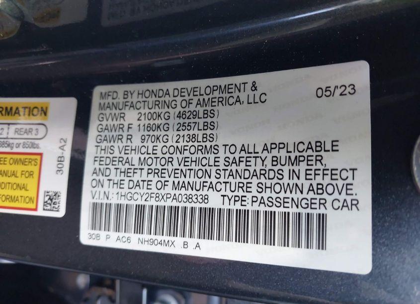 Photo 9 of 2023 Honda Accord HYBRID TOURING (VIN 1HGCY2F8XPA038338)