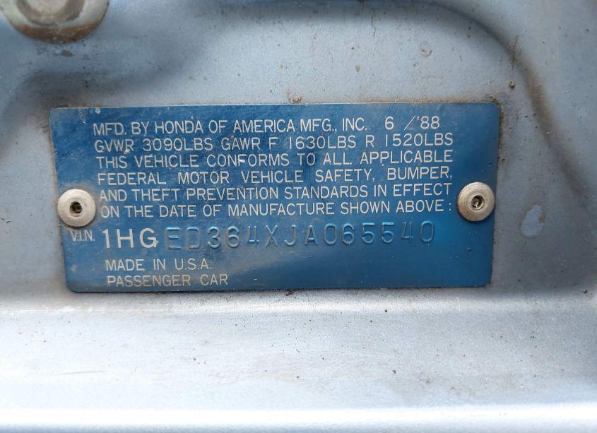 Photo 9 of 1988 Honda Civic DX (VIN 1HGED364XJA065540)