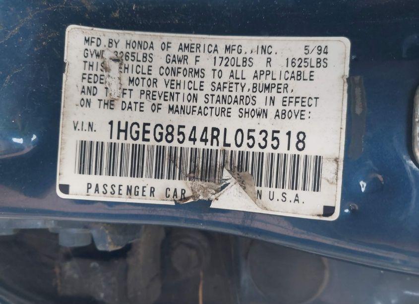 Photo 9 of 1994 Honda Civic DX/LX (VIN 1HGEG8544RL053518)