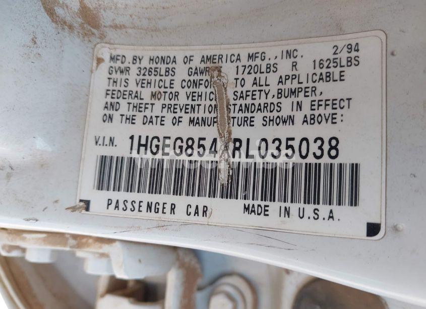 Photo 9 of 1994 Honda Civic DX/LX (VIN 1HGEG854XRL035038)