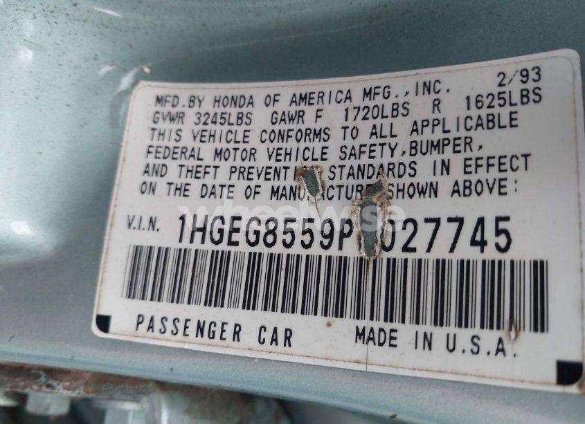 Photo 9 of 1993 Honda Civic LX (VIN 1HGEG8559PL027745)