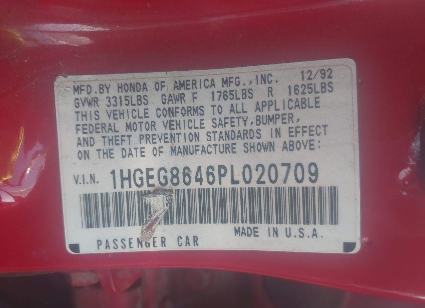 Photo 9 of 1993 Honda Civic DX (VIN 1HGEG8646PL020709)