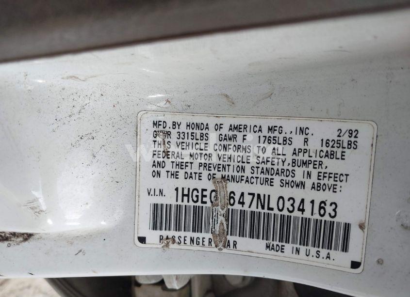 Photo 9 of 1992 Honda Civic DX (VIN 1HGEG8647NL034163)