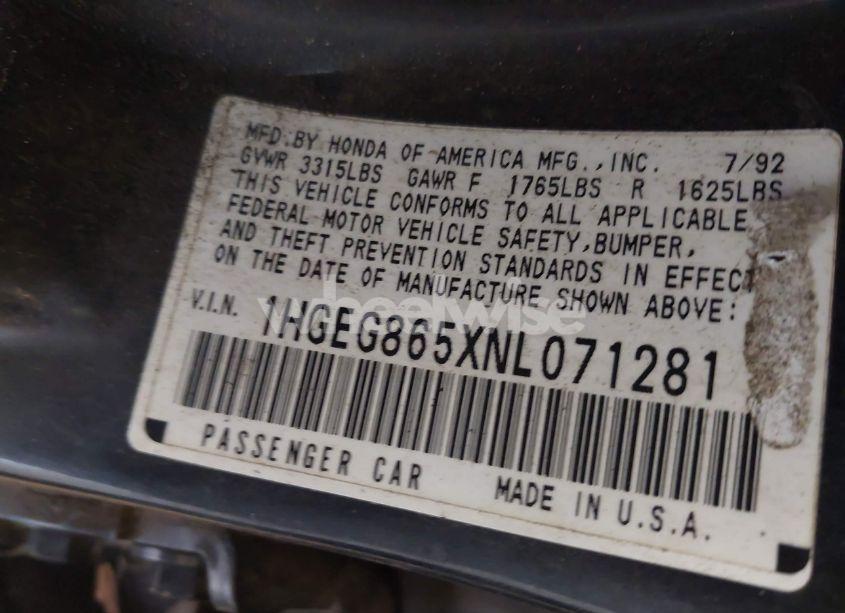 Photo 9 of 1992 Honda Civic LX (VIN 1HGEG865XNL071281)