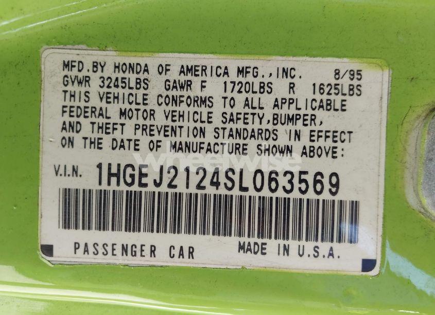 Photo 9 of 1995 Honda Civic DX (VIN 1HGEJ2124SL063569)