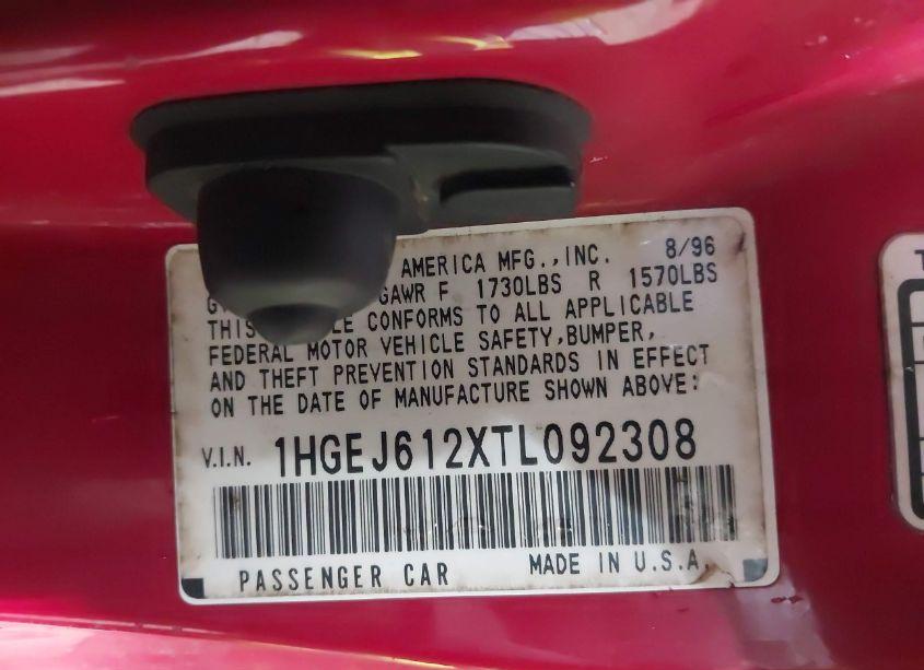 Photo 9 of 1996 Honda Civic DX (VIN 1HGEJ612XTL092308)