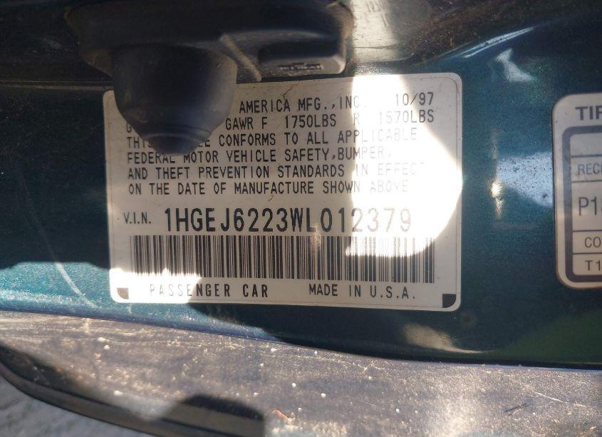 Photo 9 of 1998 Honda Civic DX (VIN 1HGEJ6223WL012379)