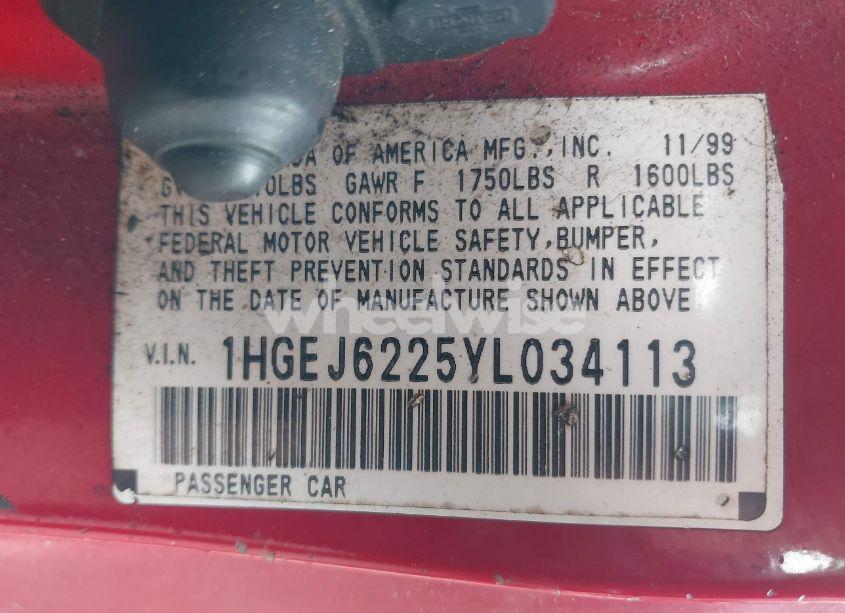 Photo 9 of 2000 Honda Civic DX (VIN 1HGEJ6225YL034113)