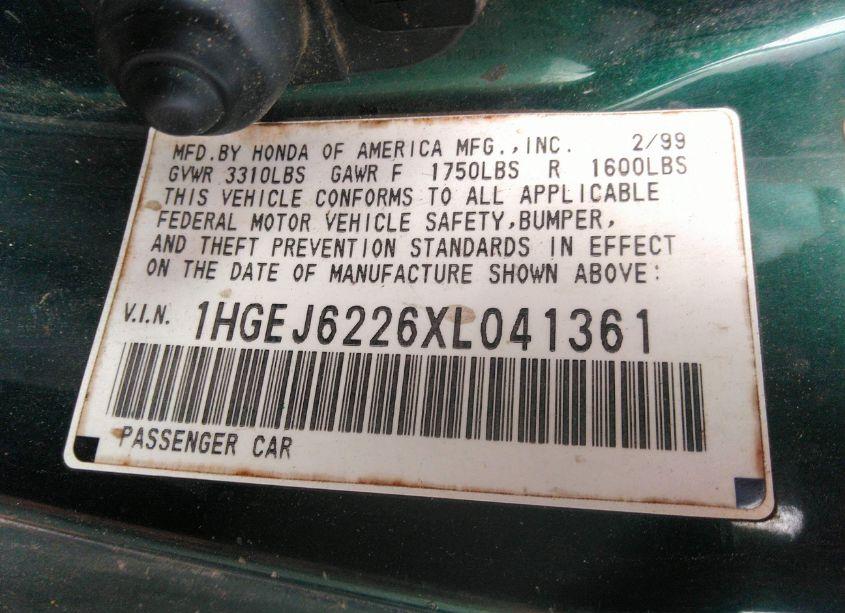 Photo 9 of 1999 Honda Civic DX (VIN 1HGEJ6226XL041361)