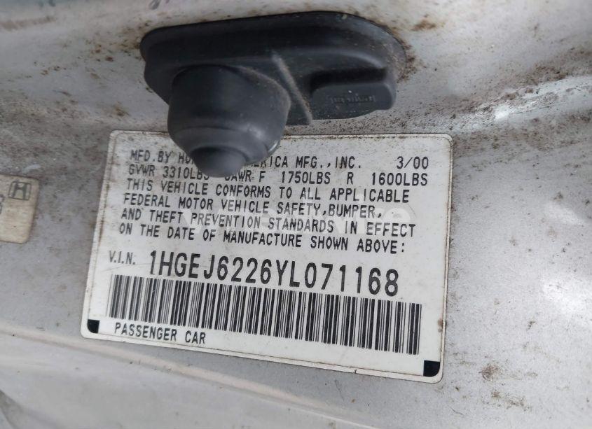 Photo 9 of 2000 Honda Civic DX (VIN 1HGEJ6226YL071168)