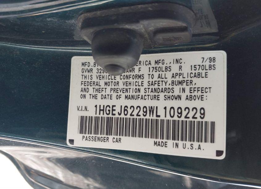 Photo 9 of 1998 Honda Civic DX (VIN 1HGEJ6229WL109229)