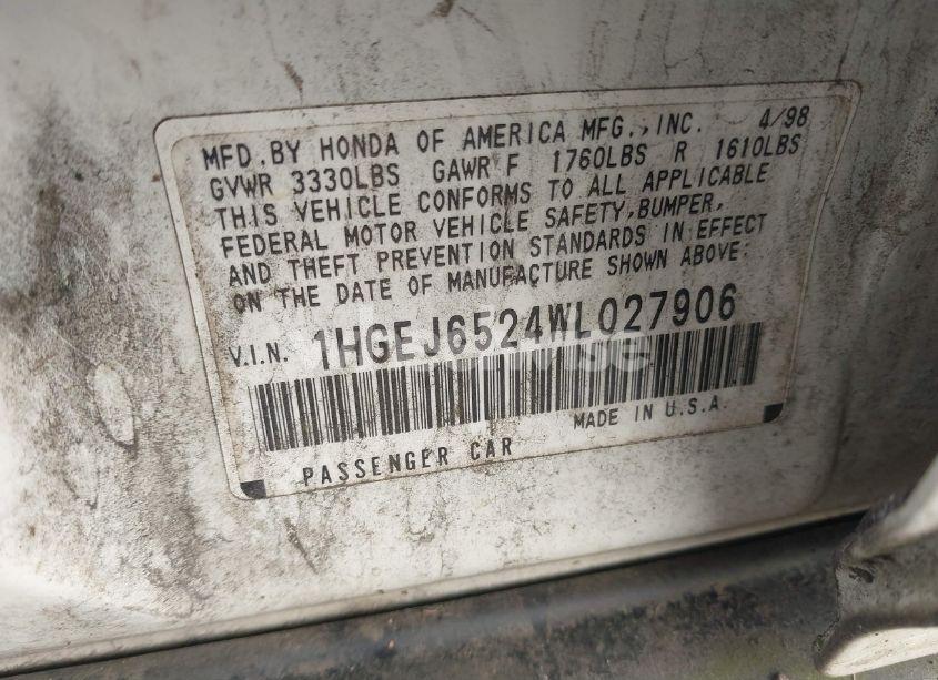 Photo 9 of 1998 Honda Civic DX (VIN 1HGEJ6524WL027906)