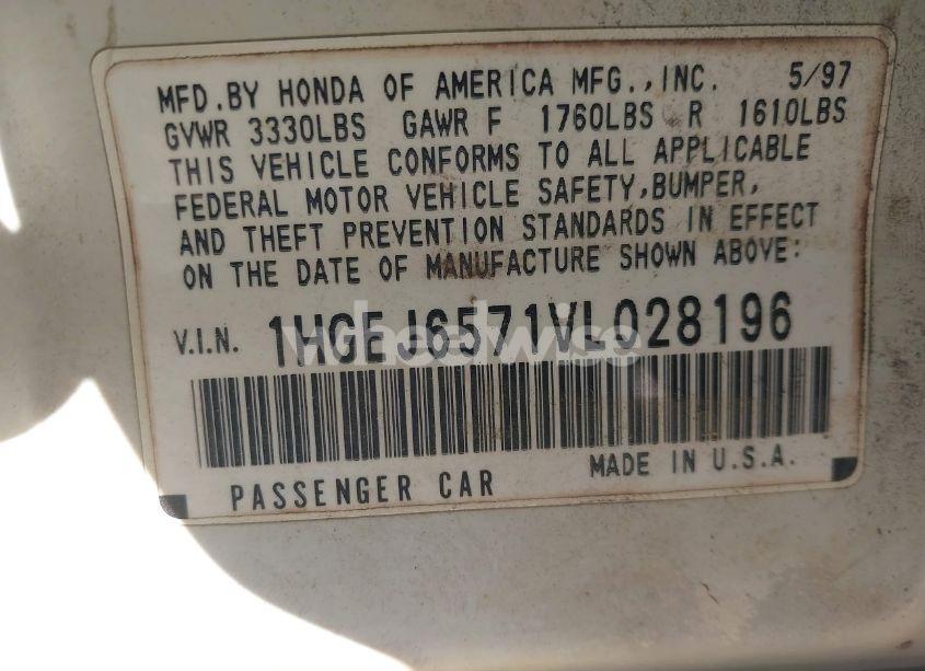 Photo 9 of 1997 Honda Civic LX (VIN 1HGEJ6571VL028196)