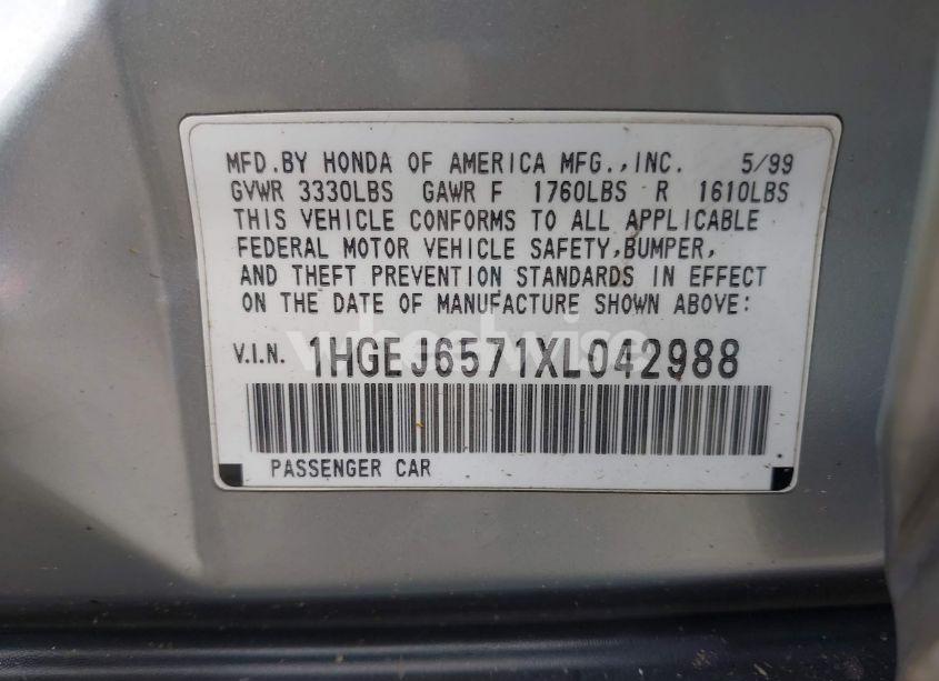 Photo 9 of 1999 Honda Civic LX (VIN 1HGEJ6571XL042988)