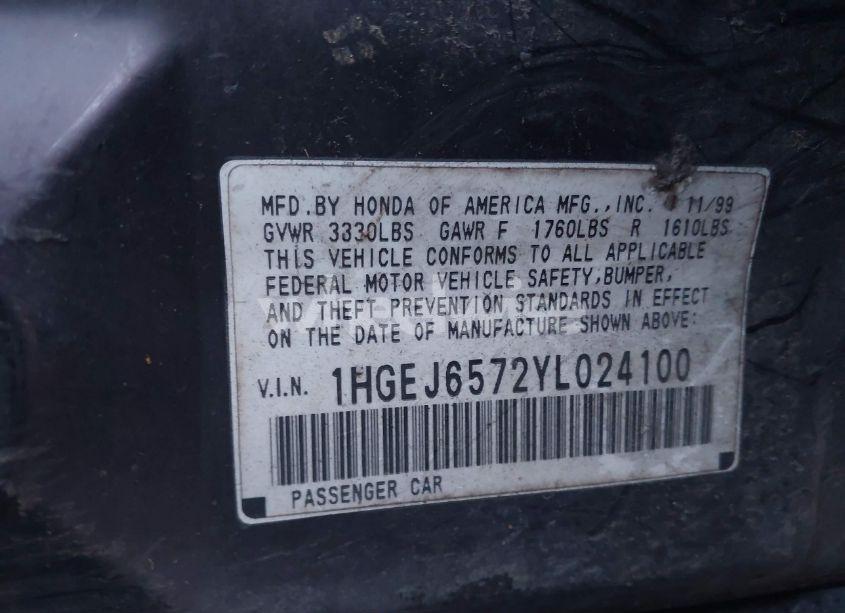 Photo 9 of 2000 Honda Civic LX (VIN 1HGEJ6572YL024100)