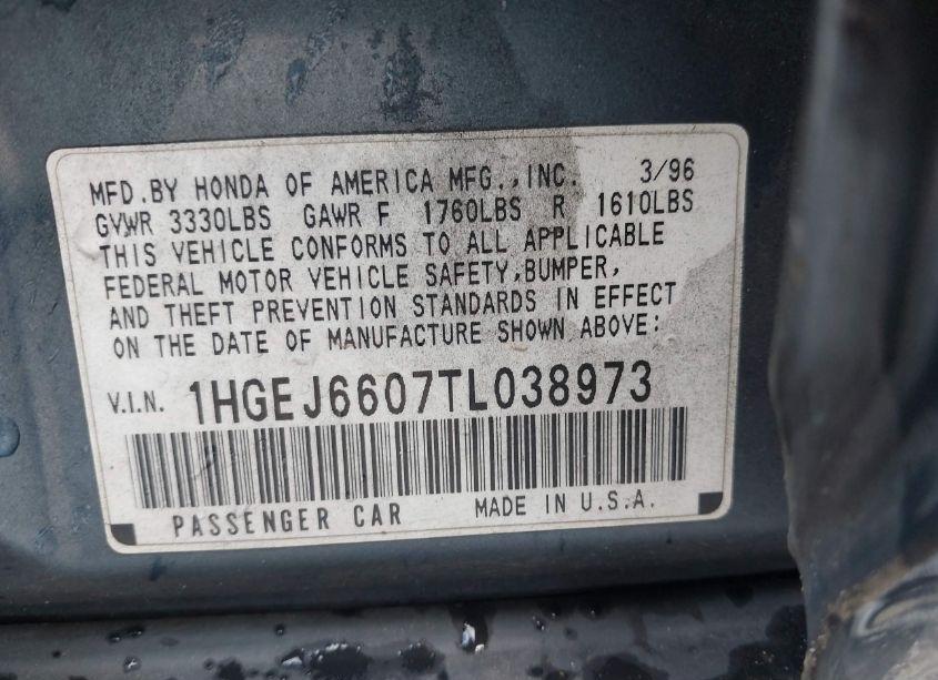 Photo 9 of 1996 Honda Civic LX (VIN 1HGEJ6607TL038973)