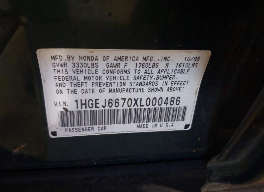 Photo 9 of 1999 Honda Civic LX (VIN 1HGEJ6670XL000486)