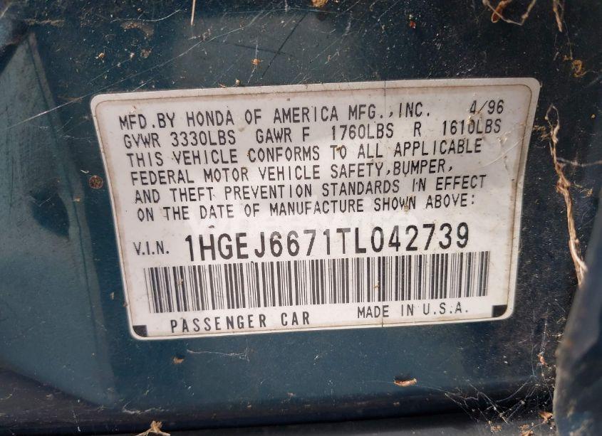 Photo 9 of 1996 Honda Civic LX (VIN 1HGEJ6671TL042739)