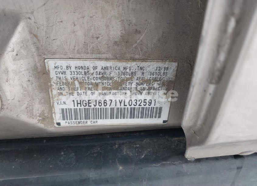 Photo 9 of 2000 Honda Civic LX (VIN 1HGEJ6671YL032591)