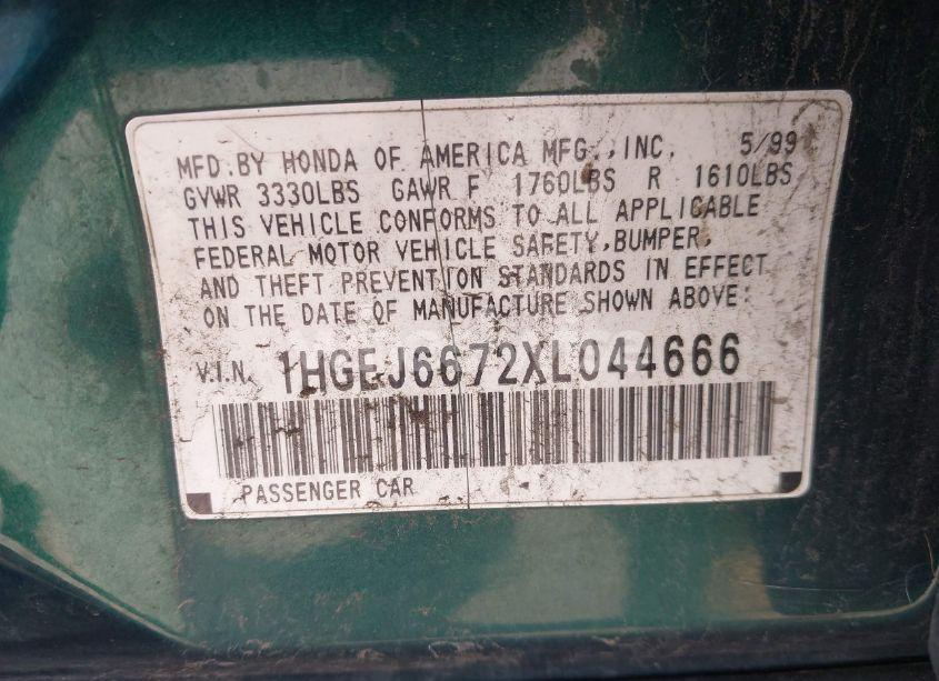 Photo 9 of 1999 Honda Civic LX (VIN 1HGEJ6672XL044666)