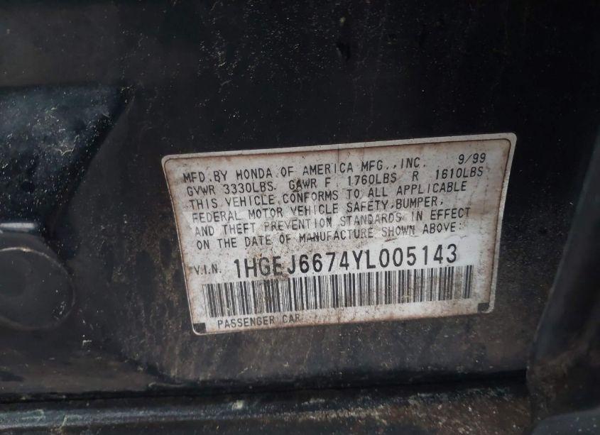 Photo 9 of 2000 Honda Civic LX (VIN 1HGEJ6674YL005143)